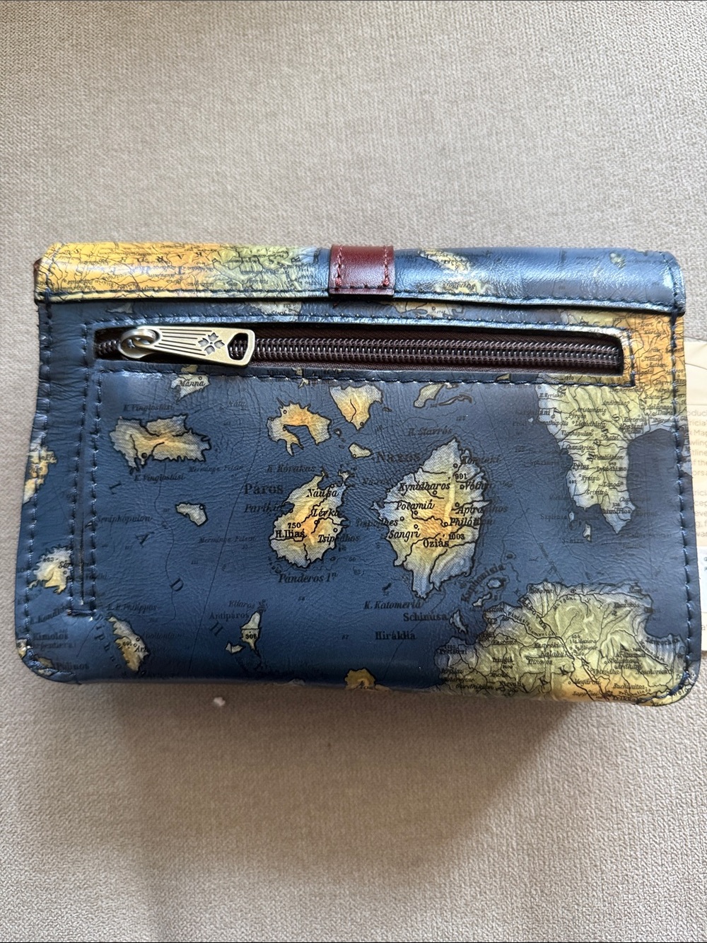Patricia Nash Navy Map Print Leather Crossbody Wallet with Brown Strap - Picture 3 of 11